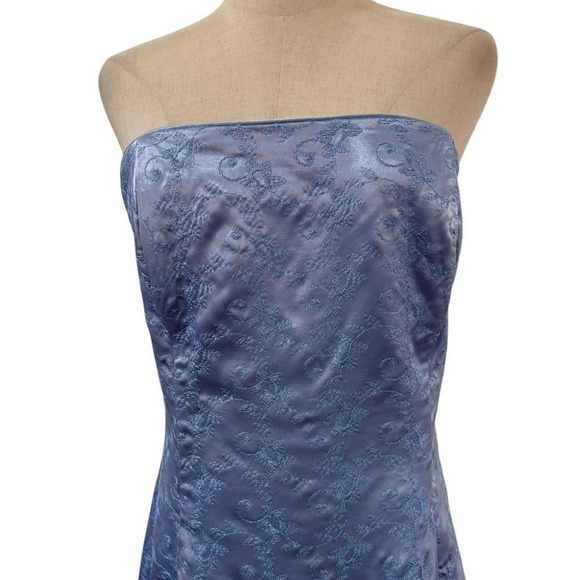 Vtg 90s Jessica McClintock Periwinkle Satin Embroidered Dress Formal Sz 14 Prom - Picture 2 of 8
